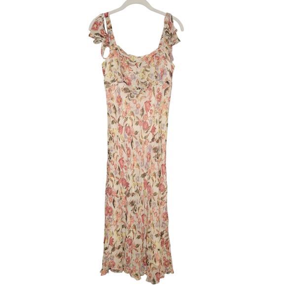 Lapis Floral Fairy Maxi Dress Womens Size M Pink Silk Milkmaid Whimsy‎ Romantic - Picture 1 of 15